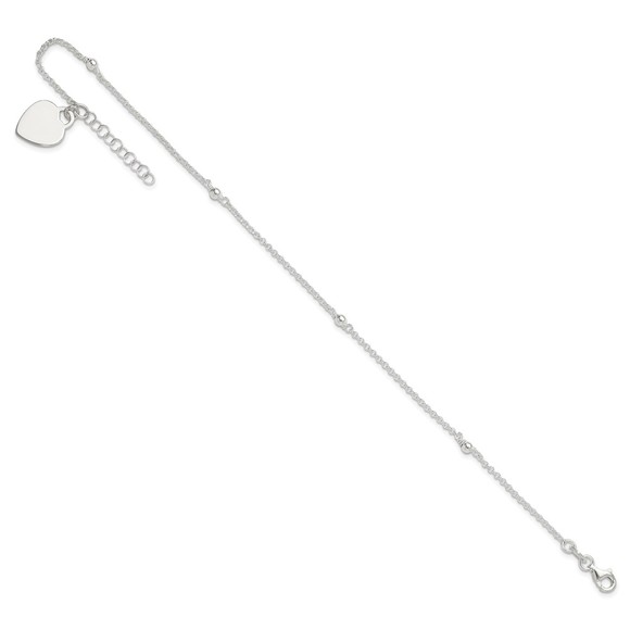 925 Sterling Silver Polished Bead and Heart Charm 9" + 1" Ext. Jewelry Anklet - Picture 8 of 8